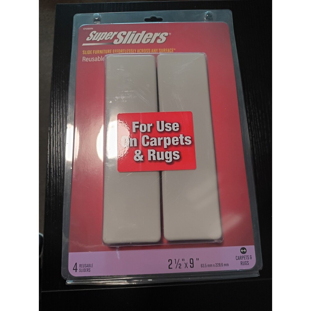 Super Sliders 2-1/2" x 9" XL Rectangle Reusable Furniture Sliders for Carpet, An